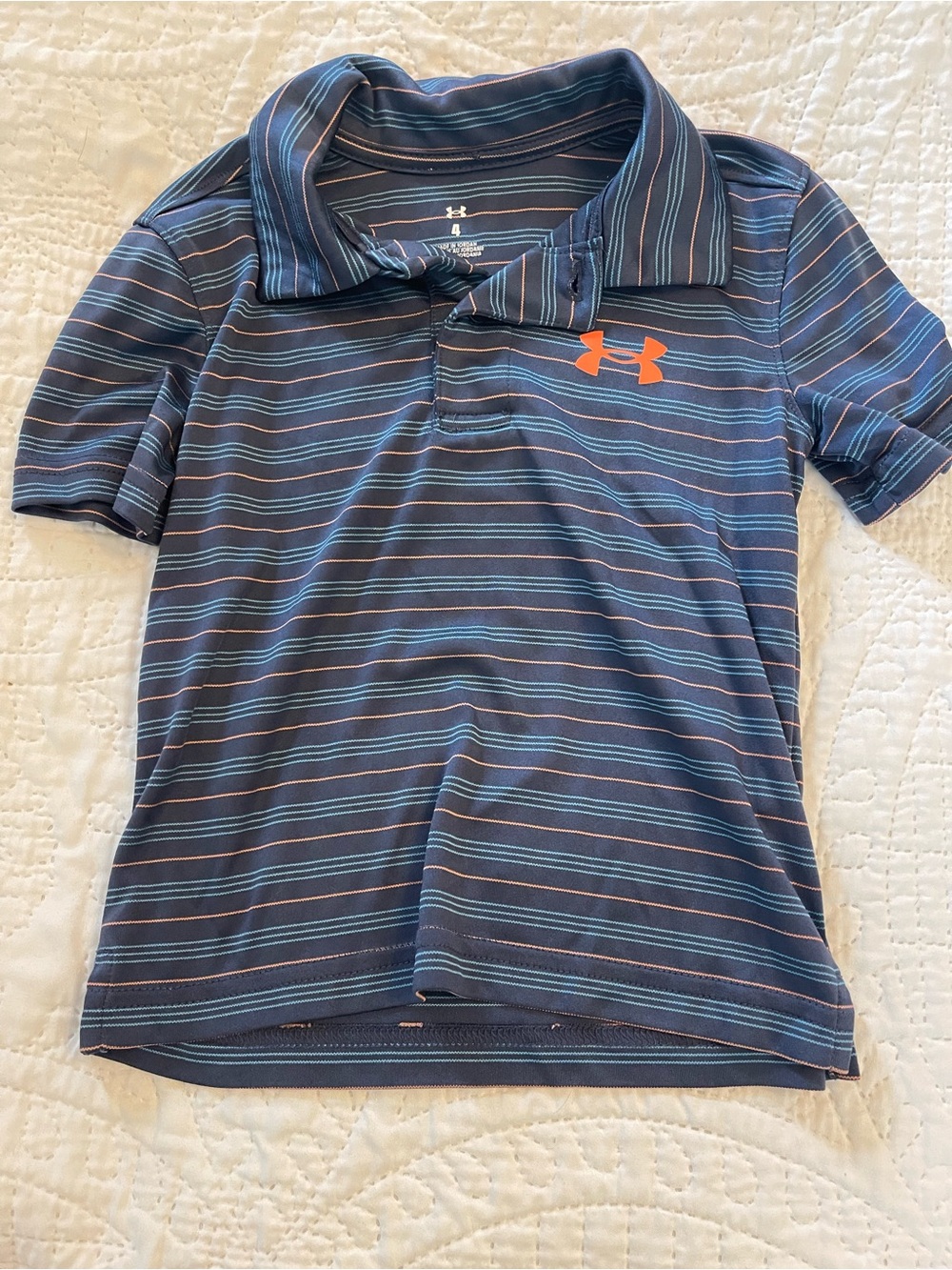 Under Armour Navy Blue Striped Polo with Orange Logo